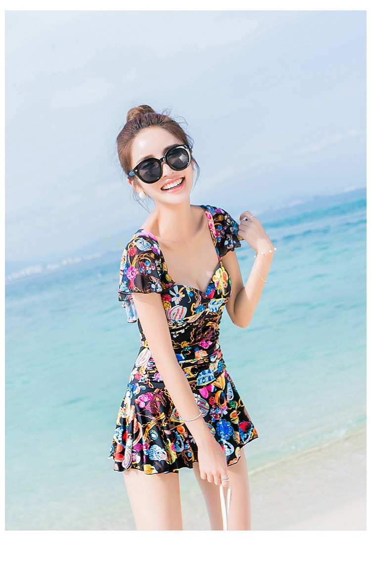 DK Conservative Swimsuit for Women, Tummy Control, Push-Up, Plus Size, Slimming One-Piece Dress Style, Backless, Suitable for Hot Springs And Swimming, Pearl Luster, XXL 5