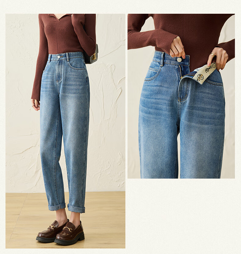 LangSha [New Retro Moisture-Wicking] Women's Jeans, Spring And Autumn New Style, High-Waisted Straight-Leg Cropped Tapered Harem Pants 14