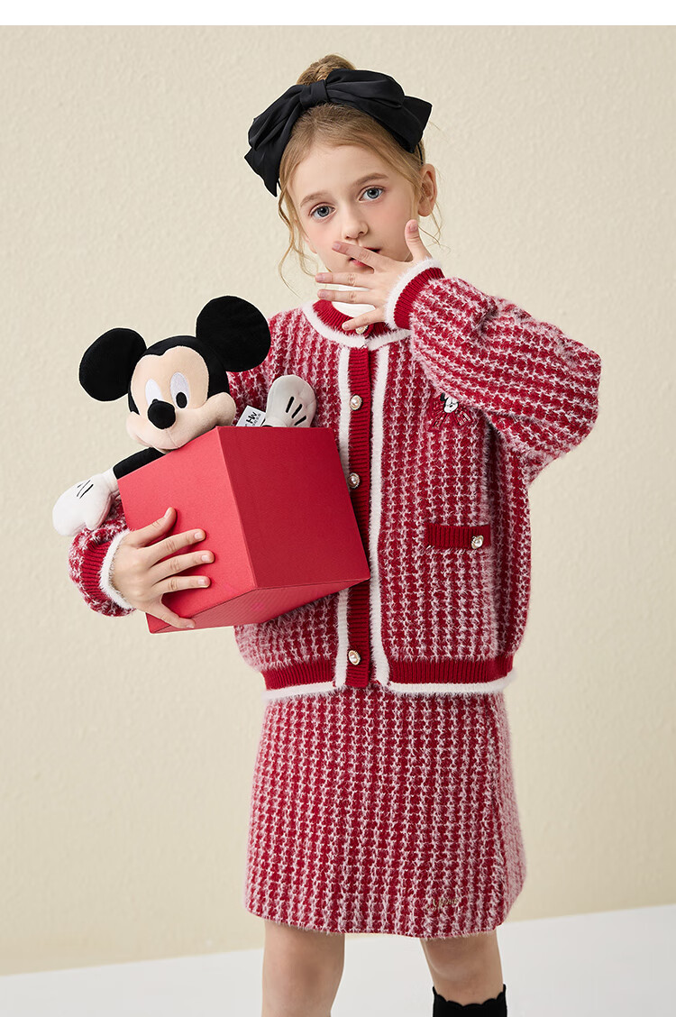 DISNEY Children's Girls' Outfit Set, Dress with Thick Sweater, Red New Year's Outfit, Winter 2023 DB331TE16, Bright Red, Size 110 25