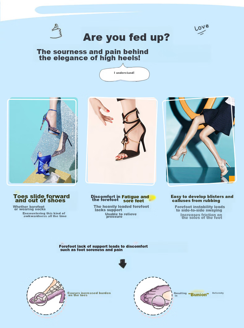 Eleft 4D High Heels Front Palm Pads, 5 Pairs, Non-Slip And Pain-Resistant, Half Size Insoles for Women, Mixed Colors, One Size Fits All 3