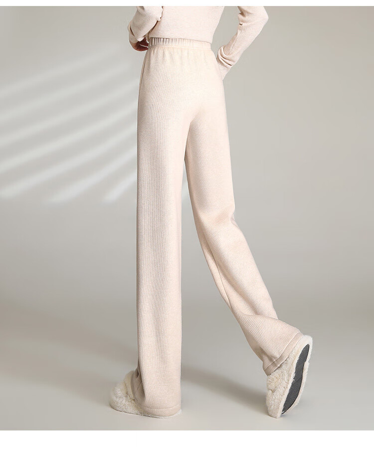 LOUISYAO Women's Winter Simple Solid Color High-Waist Fleece-Lined Thickened Straight-Leg Casual Pants Black 1 M 10