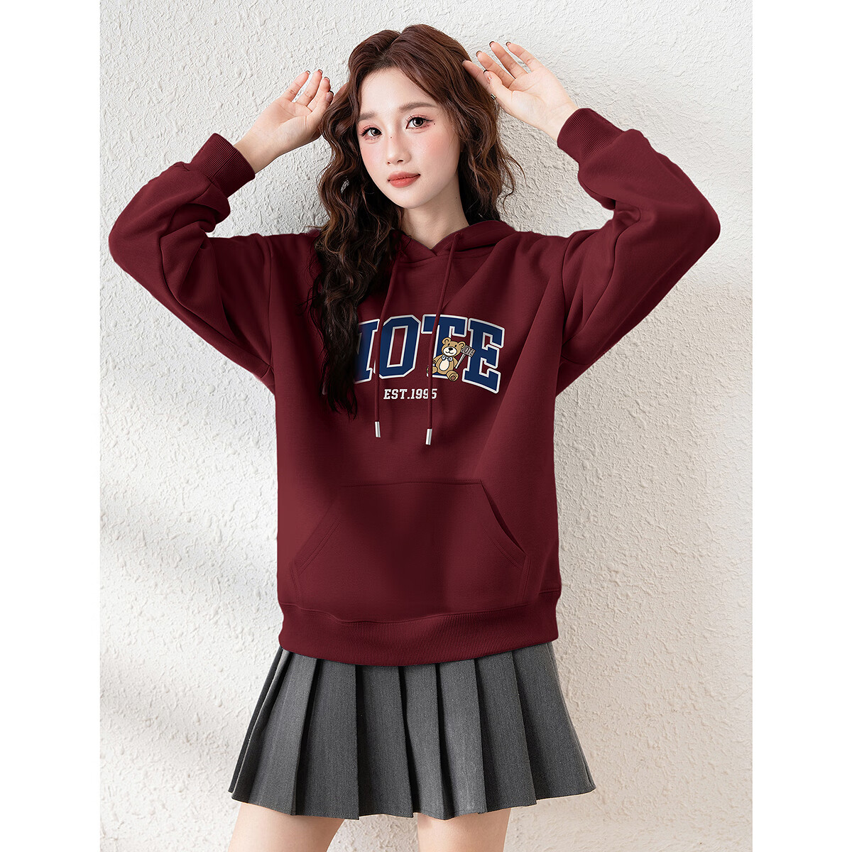 TonLion 2025 Autumn Winter Women's Knitted Hoodie with Front Chest English Bear Sweatshirt