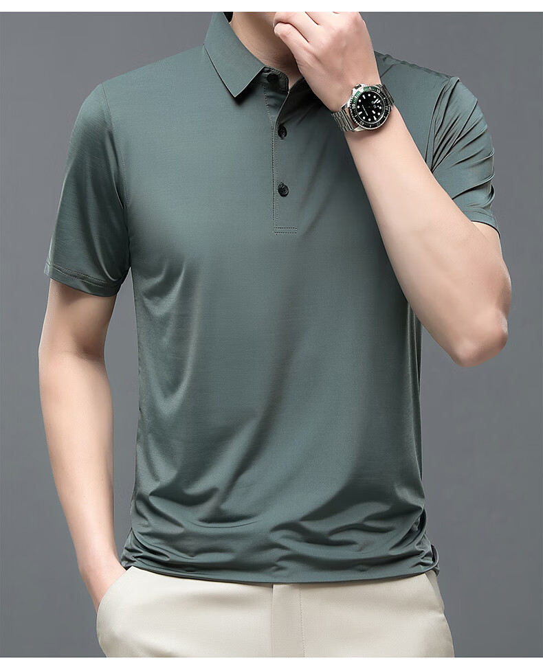 ROMON Short-Sleeve Polo Shirt for Men, Ice Silk High-Elastic Cool Feeling, Middle-Aged And Young Summer Business Solid Color Top A28 15