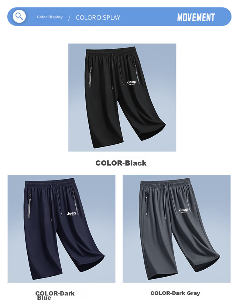 JEEP SPIRIT Men's Shorts, Summer New Style, Three-Quarter Length Pants, Casual Ice Silk, Loose Fit, Plus Size Menswear, Black, 2XL 11