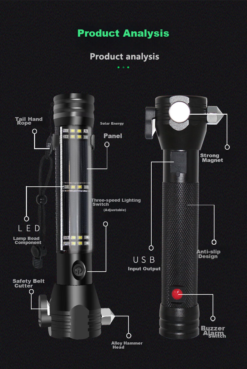 Jumu Safety Hammer, Car Window Breaker, Vehicle Escape Device, Fire Rescue Hammer, Multifunctional Flashlight, Emergency Light 21