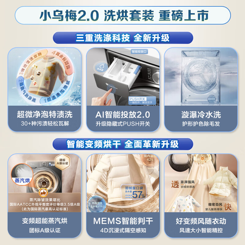 小天鹅（LittleSwan）洗烘套装10KG滚筒洗衣机全自动+变频热泵烘干机 超薄全嵌 【小乌梅2.0】TG100RVICPRO+83PRO