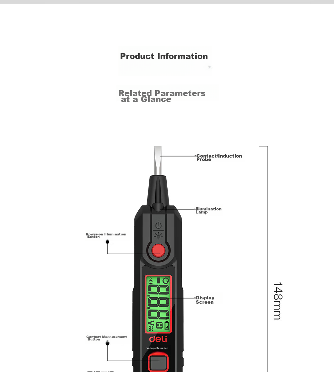 Deli Smart Dual-Use Voltage Tester Pen Multifunction Wire Break Detector Digital Display Electrician Induction High Voltage Tester Pen 15