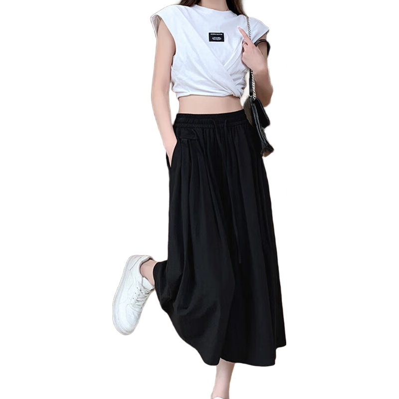 LangSha Women's Thin Ice Silk Skirt Pants, Loose-Fitting Versatile Casual Trousers for Petite Figures