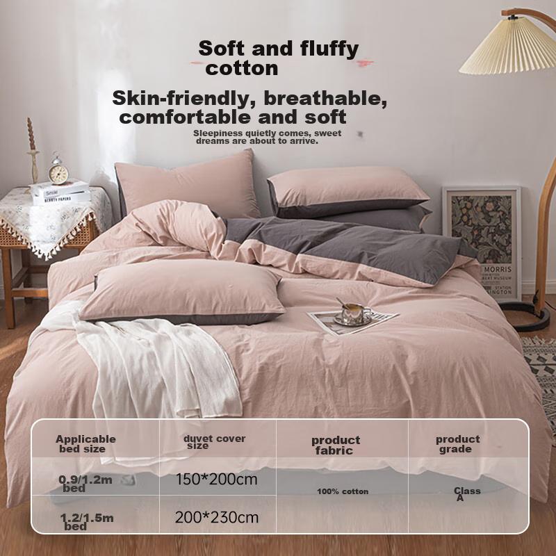 Wuyinliangpin Class A 100% Pure Cotton Duvet Cover, All-Cotton Solid Color Student Dormitory Single Bed Quilt Cover 150*200cm