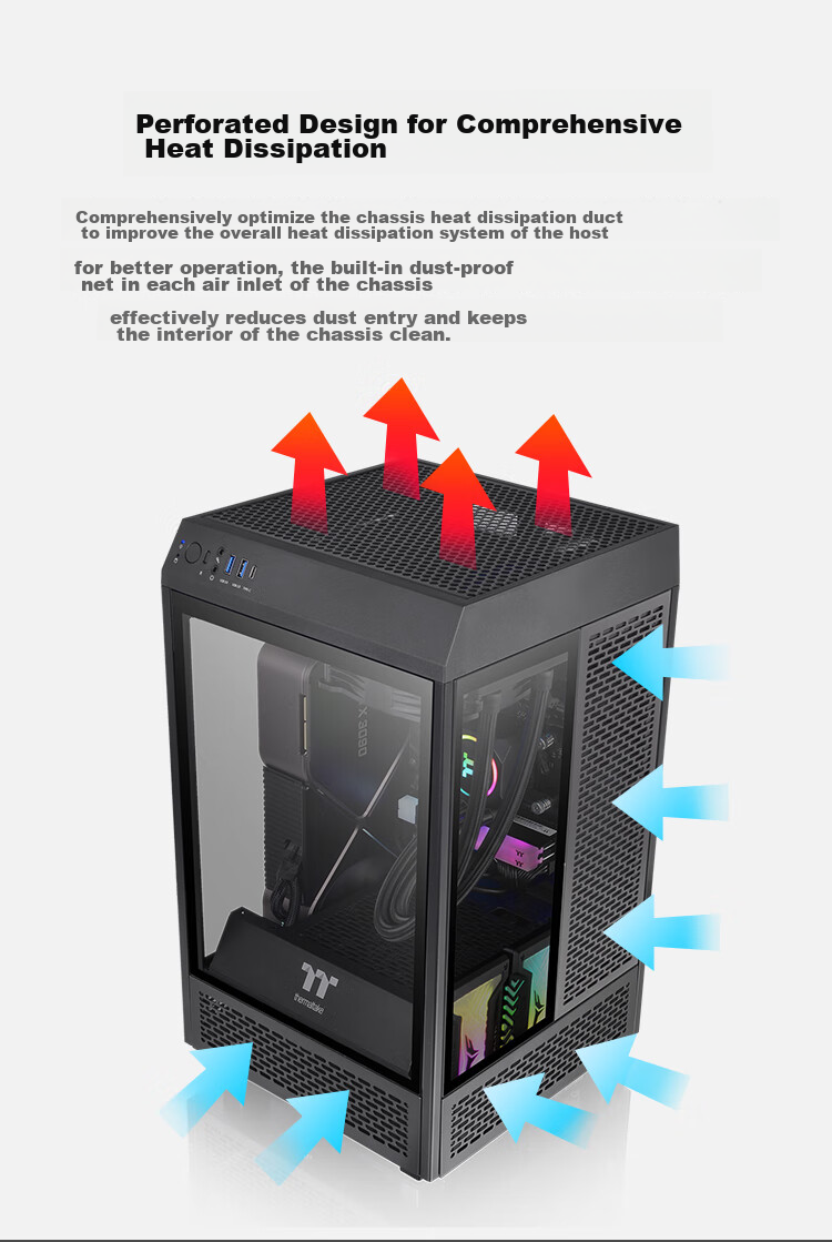 Thermaltake (Tt) The Tower 300 Seaside View Case, Computer Tower, Black (Matx Motherboard / Supports 420mm Water Cooling / 4090 Graphics Card / Horizontal Lying) 5