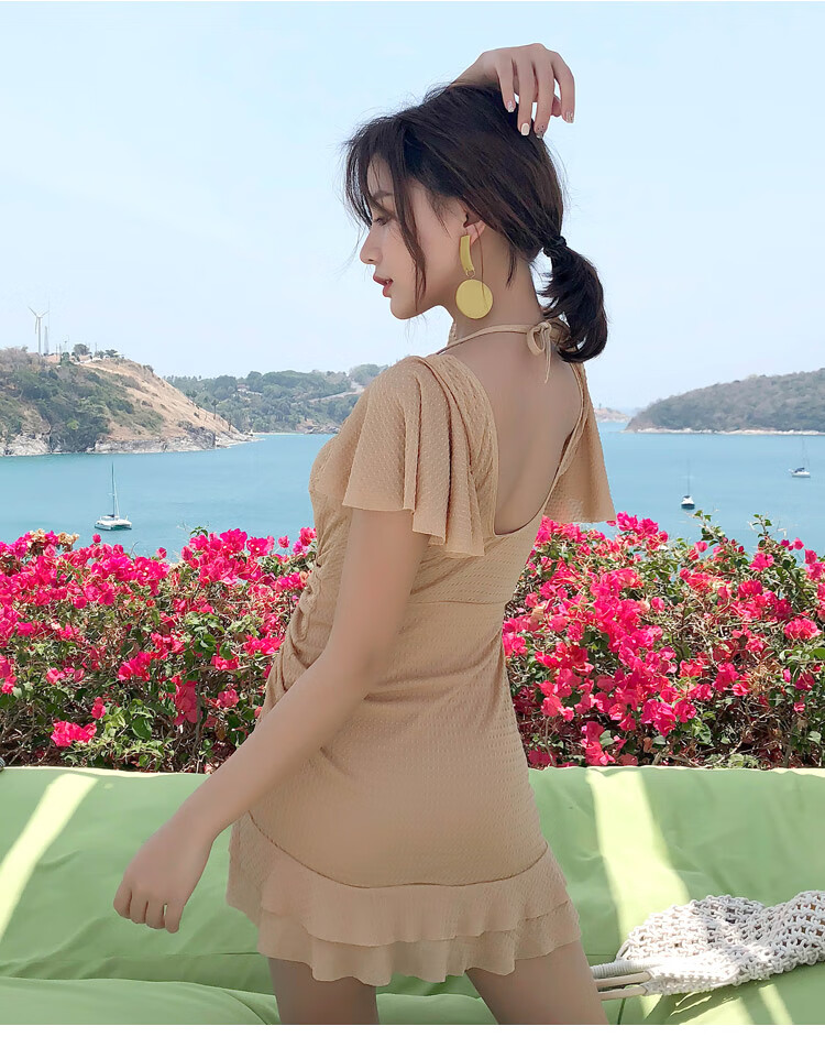 DK Swimsuit for Women with Small Chest, Conservative, Tummy-Covering, Slimming, Korean-Style, Sexy One-Piece, Vacation Beach Dress, Hot Spring Swimwear 9