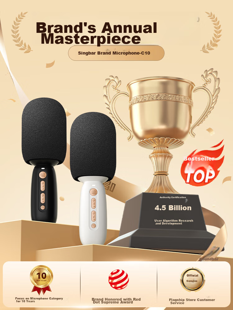 Changba Microphone C10 All-In Karaoke Machine with Wireless Bluetooth Connection, Home KTV Singing Machine for Children, Gift Item, Black 1