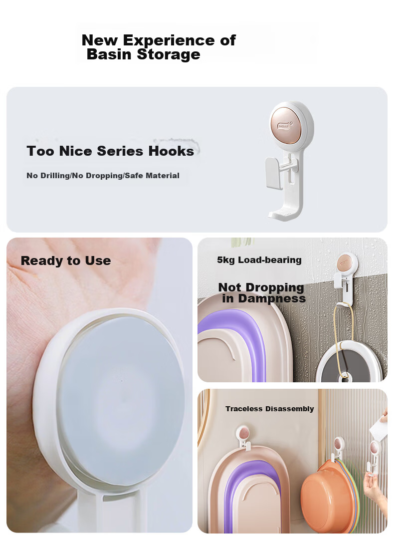 Taili Face Basin Hook, Bathroom Storage Rack, Baby Bathtub Suction Cup Wall-Mounted Basin Holder, Adjustable Spacing, 1 Piece 2