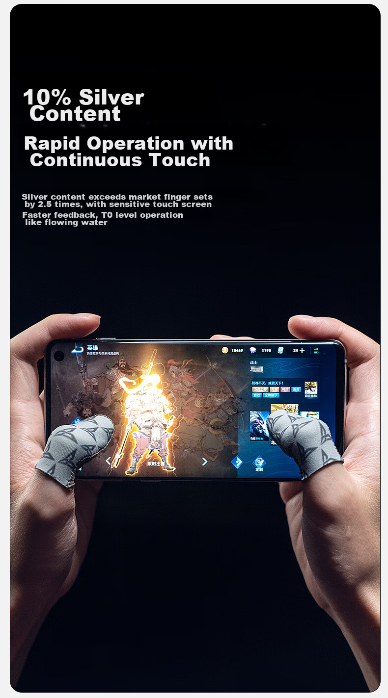 Flydigi P1 Lite Silver Cloth Gaming Finger Sleeves, Ultra-Thin Bare-Feel, Non-Slip Sweatproof Finger Covers, Esports Gaming Accessories for Mobile Phones And Tablets, PUBG Assistant 7