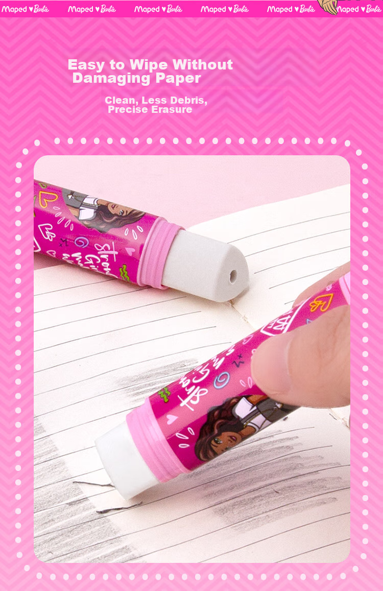 Maped Barbie Princess Lipstick Eraser, Children's Protective Cover Eraser, Dust-Free Clean, for Primary School Students, Non-Staining, Includes Replacement Core, Children's Day Gift, 152013CH 7