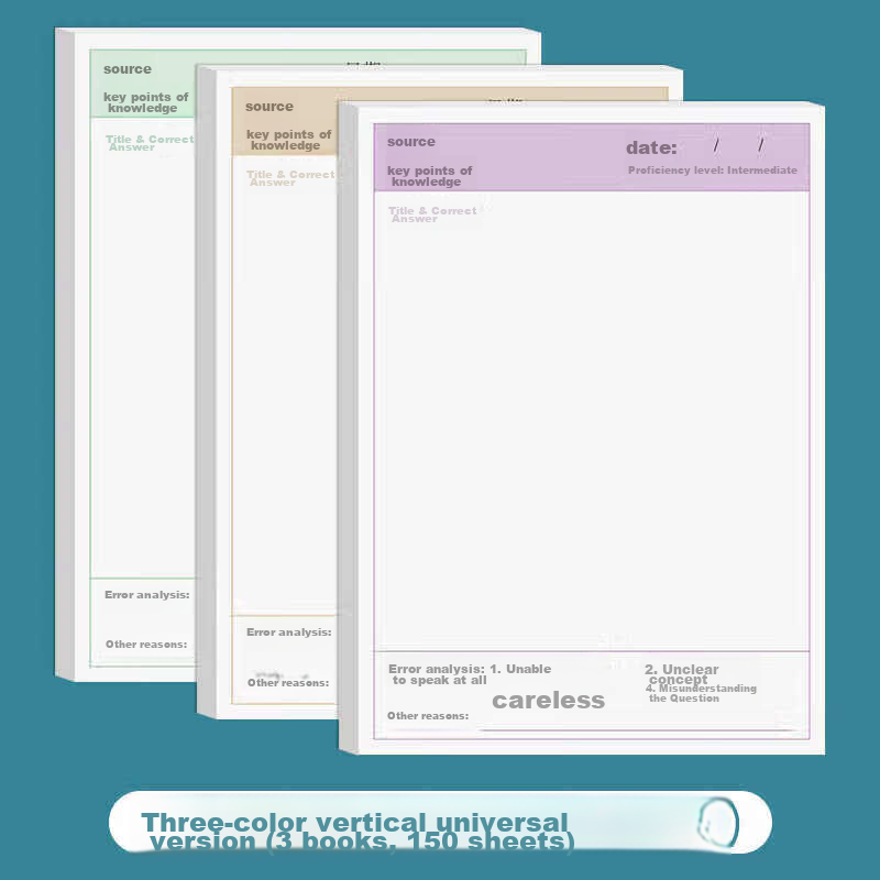 Huaxiawanjuan Upgraded Error Correction Sticky Notes for Students, Vertical Version Universal Style (3 Books/150 Sheets)
