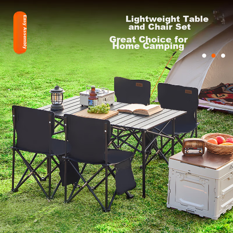 Suncojia Outdoor Portable Folding Table And Chair Set, Egg Roll Table + 4 Chairs, Folding Chairs, Outdoor Equipment