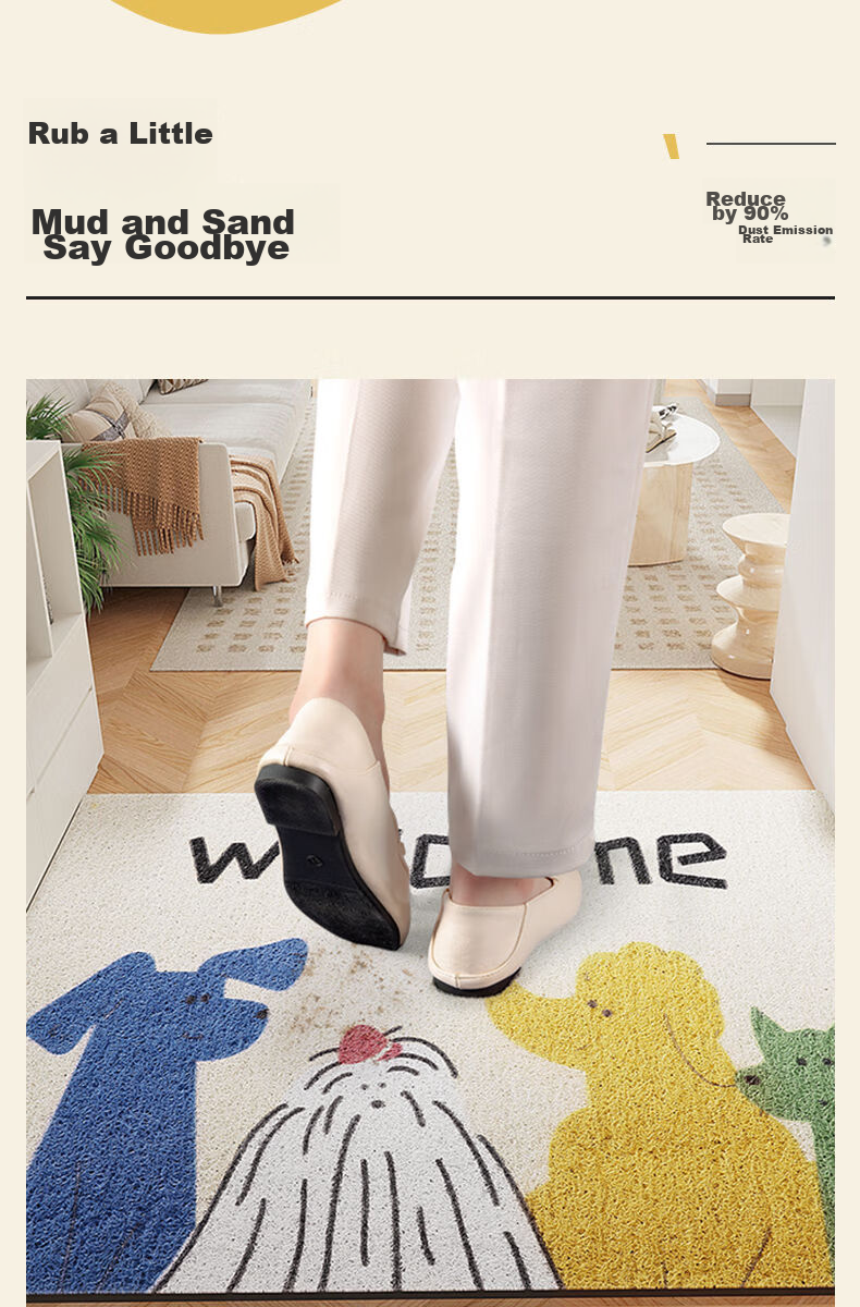 Qiqijia Entrance Door Mat, Home Use Non-Slip Foot Mat, Cartoon Silk Loop Doormat, Dirt-Scraping Door Mat, Entrance Mat 3
