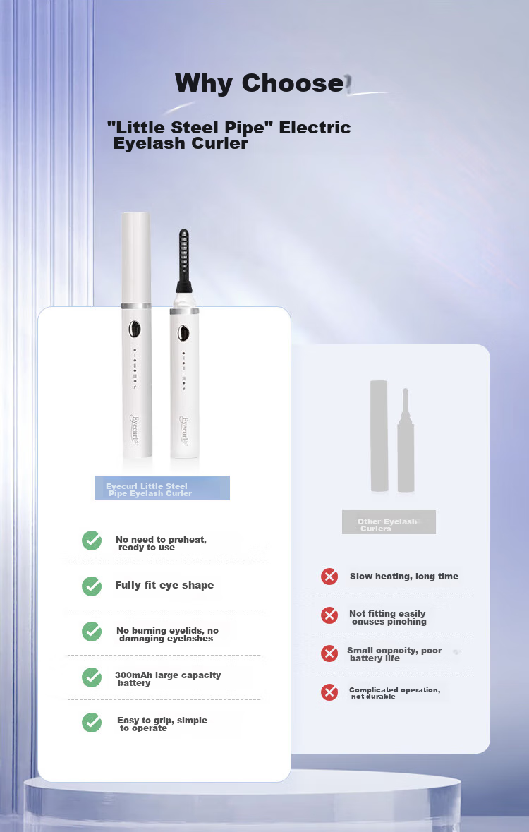 Eyecurl Small Steel Tube Electric Eyelash Curler, White, Electric Lash Curler, Long-Lasting Shaping Tool for Beginners 11