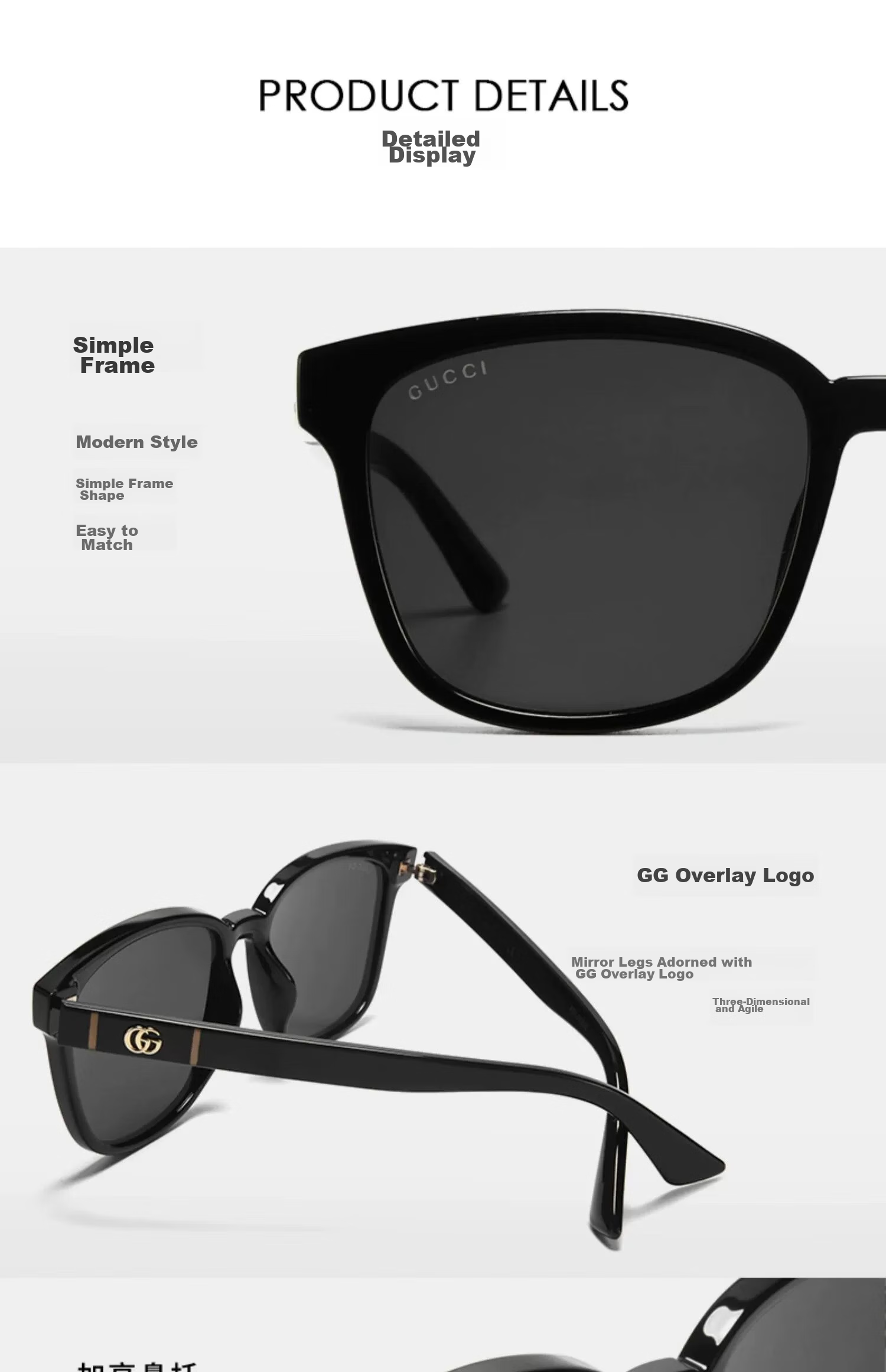 GUCCI Simple Versatile Square Frame Sunglasses, Sun Protection Glasses for Men And Women, Gift GG0637SK-001 3