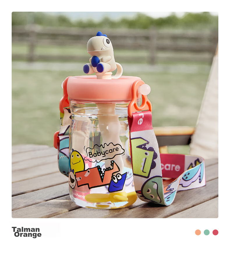 Babycare Dinosaur Straw Water Bottle for Children, Direct Drinking Cup for Toddlers, Kindergarten And Elementary School Water Bottle for School, Outdoor Sports Pink 13