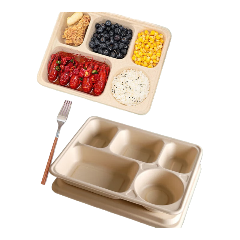 Jiamo Biodegradable Disposable Food Containers with Lids, Five Compartments, 1400ml*100 Sets, Takeout Insulated Boxes And Lunch Boxes