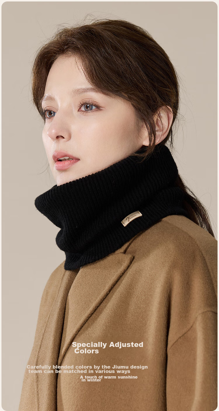 JIUMU Pure Wool Warm Neck Gaiter for Women, Autumn And Winter Thickened Cold-Proof Neck Protector, Winter Outdoor Scarf for Wome 9