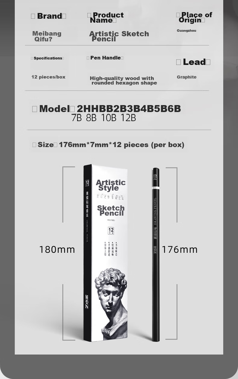 BGI-WAPM Sketch Pencils for Art Students' Exam, Drawing Landscape And Portrait, Beginner's Drawing Pencils, Model #3B, Pack of 12 10
