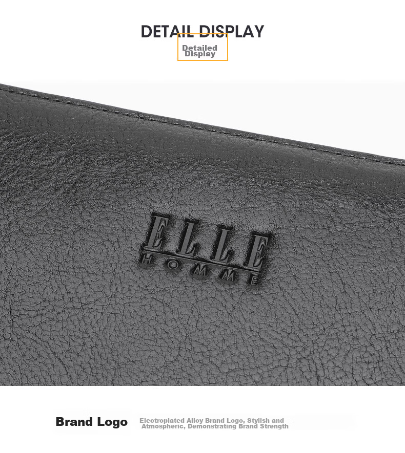 ELLE HOMME Men's Clutch Bag, High-Quality Top-Layer Leather Zipper Wallet, Large Capacity Handbag, Fashionable Men's Bag, 01850 Black, Birthday Gift for Boyfriend 9
