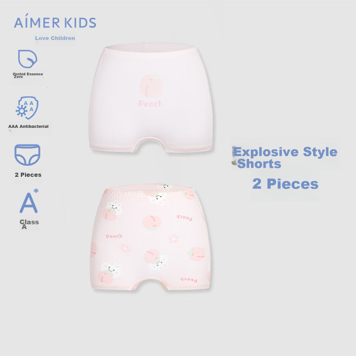 Aimer Kids Girls' Underwear, Spring Modal Mid-Rise Boyshorts, 2-Pack, Pink Base with Peach Pattern, Size 150