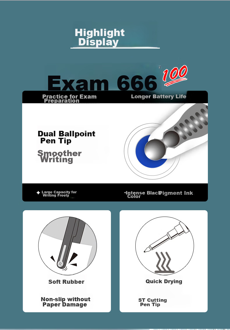 Lepusheng Gel Pen, Retractable, Direct Liquid Quick-Drying Signature Pen, 666 Exam Writing Pen, Student Pen Refill, 0.5mm Black, Office Supplies, 666 Blue + 5 Refills, 6201S 2