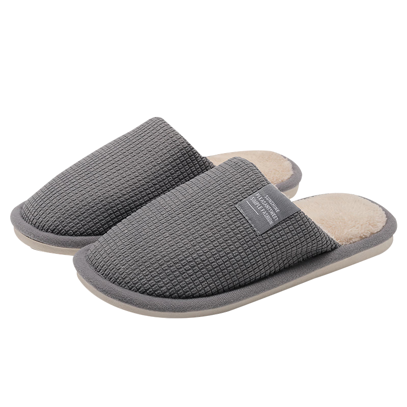 Huamei Jianbu Japanese Style Soft Minimalist Couple Cotton Slippers Autumn Winter Indoor Warm Soft Sole Cotton Shoes Men HM001 Gray Size 40-41