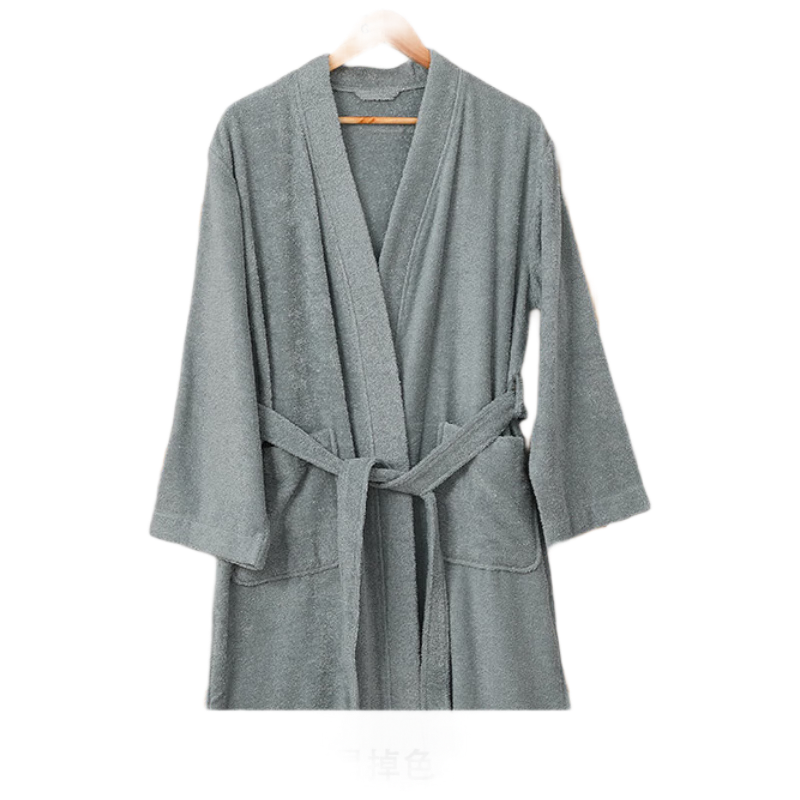 KING SHORE Bathrobe, Pure Cotton Sleepwear, Five-Star Hotel All-Season Style, Couple's Bathrobe, Unisex Bathrobe, Elegant Gray, XL