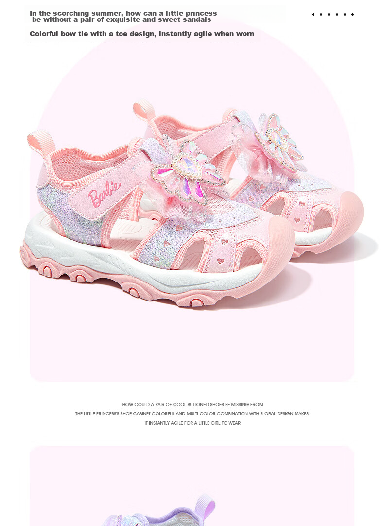 Barbie Girls' Sandals, Casual Outdoor Beach Summer Princess Closed-Toe Sports Sandals DA6309 Pink Size 28 3