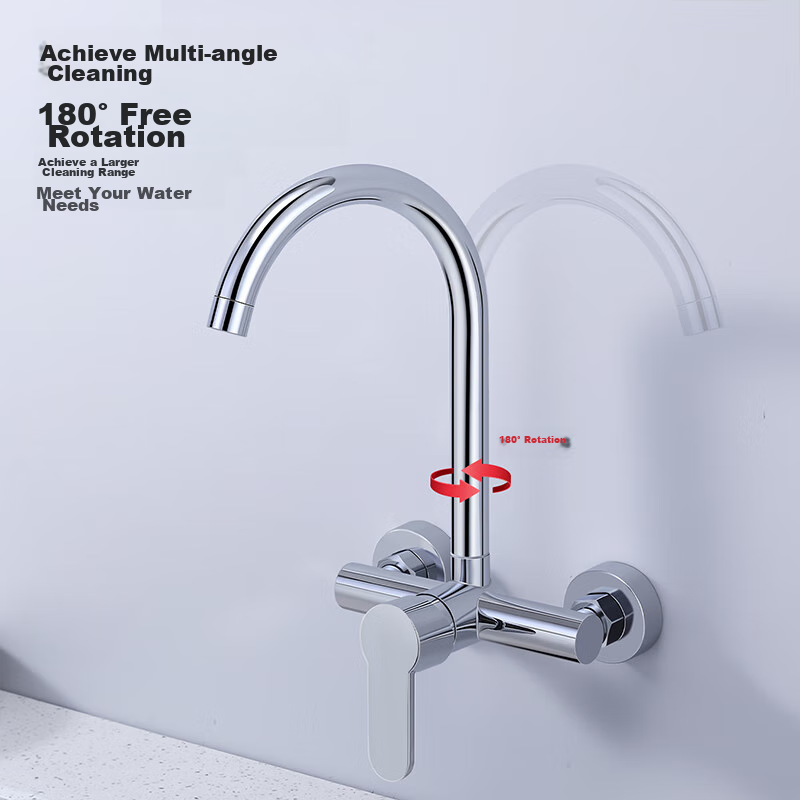 CVBAB Wall-Mounted Sink Faucet, Hot And Cold Water Tap, High-Arc Vegetable Washing Basin Faucet, Kitchen Faucet CV1375