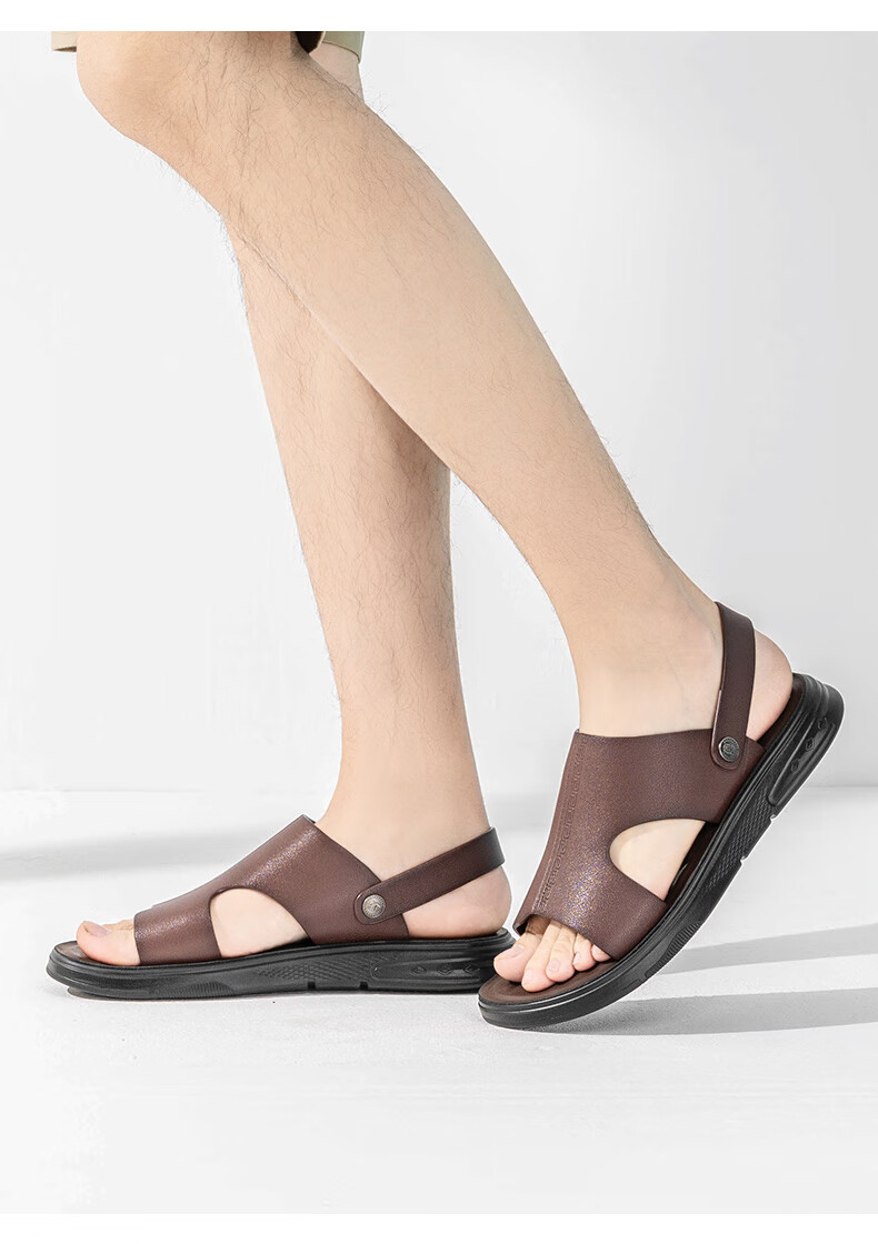 LAORENTOU Men's Summer Leather Breathable Beach Sandals Dual-use Casual Slippers LT11110 Black Size 39 12