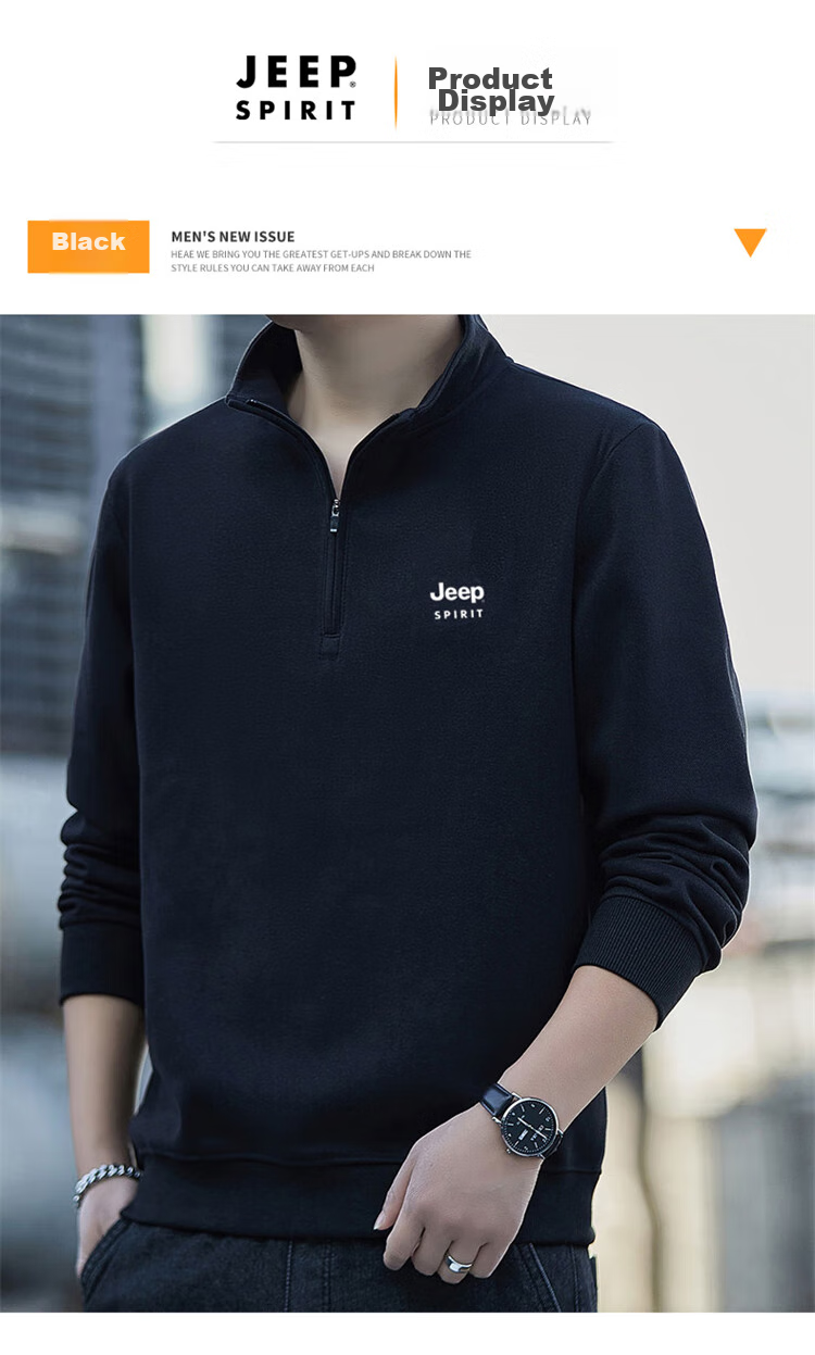 JEEP SPIRIT Men's Sweatshirt, Spring Half-Zip Long-Sleeve T-Shirt, Men's Jacket Undershirt, Army Green, XL 8