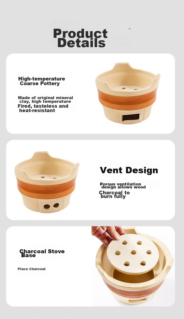 WhitePeak Clay Pot Stove for Brewing Tea, Charcoal Stove for Barbecue, Winter Home Heating Stove, Outdoor Stove, Indoor Wood-Fired Heating Stove, Complete Set 11