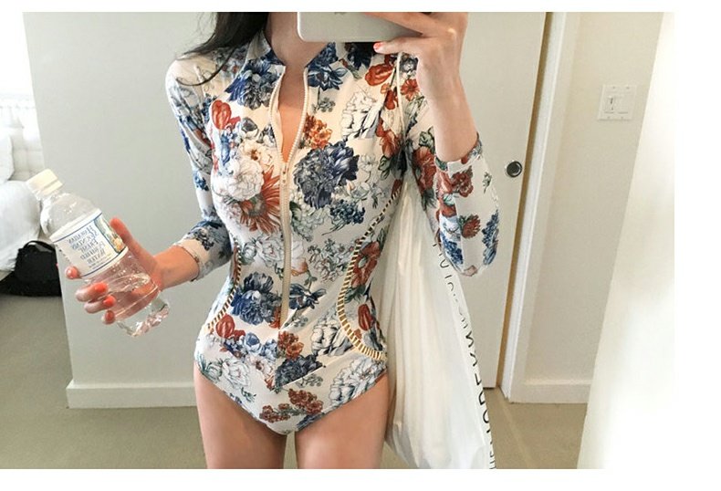 DK Conservative One-Piece Swimsuit for Women, Sexy Bikini, Tummy Control, Slimming, Vacation Hot Spring Swimwear, Black Floral Pattern, Size M 3