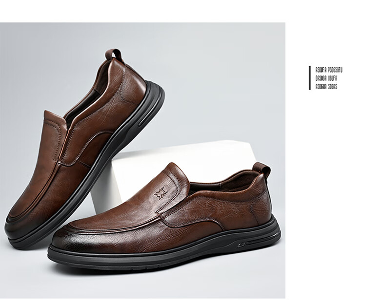 Spider King Men's Leather Shoes Spring Autumn Breathable Soft Sole Slip-On Casual Dad Shoes Black 38 15