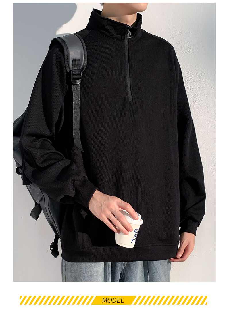 Homlean American-Style High-Quality Hoodie for Men, Autumn Loose-Fit Trendy Pullover Stand-Collar Half-Zip Base Layer HM06 Gray L 13