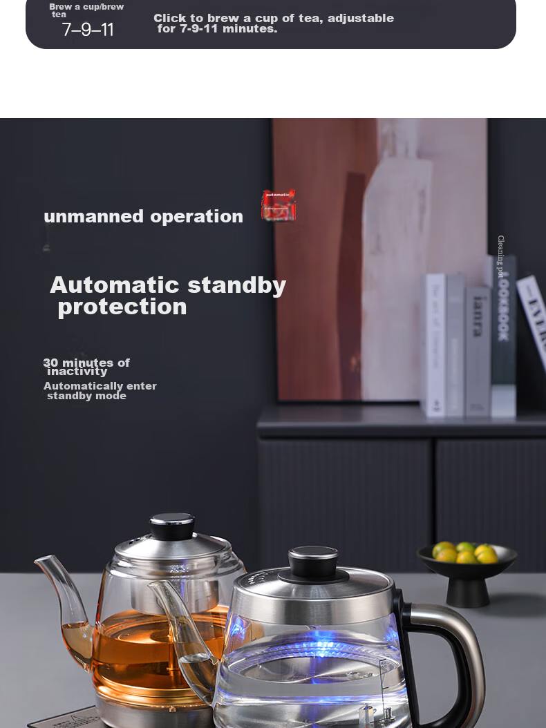 Biooner Fully Automatic Electric Kettle with Water Dispenser, Tea Maker, And Tea Table All-In for Home And Office Use, Integrated Tea Set XT-S07 Silver-Gray Three-Piece Set 1L 20
