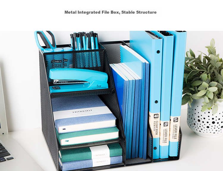 GuangBo 3c Digital All-Net Low Price Metal Mesh Multifunctional File Organizer/file Basket with Pen Holder Storage Rack Office Supplies Black WZ9316 8