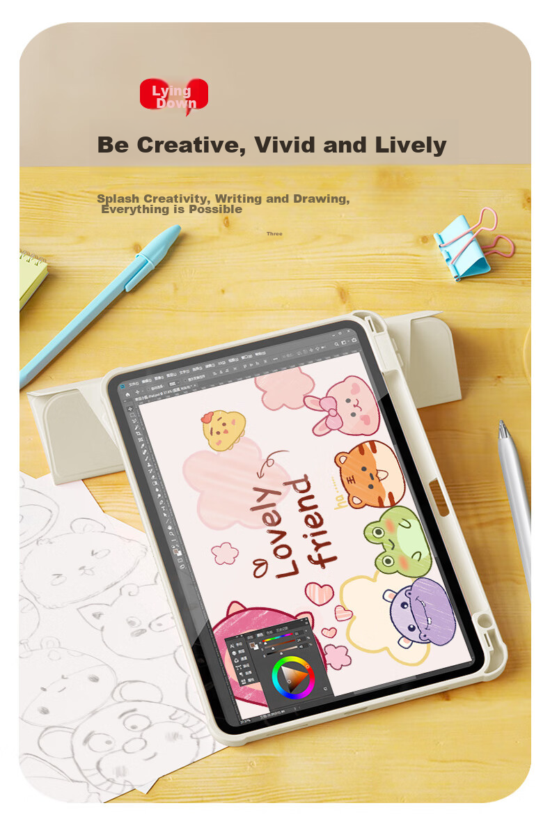 Asiwa IPad Pro 2020 Case, 11-Inch with Pencil Holder, 360-Degree Rotating, Horizontal And Vertical Support, Cartoon Painted Silicone, Shockproof, Anti-Bend, Universal for 2022/2021 Versions 6