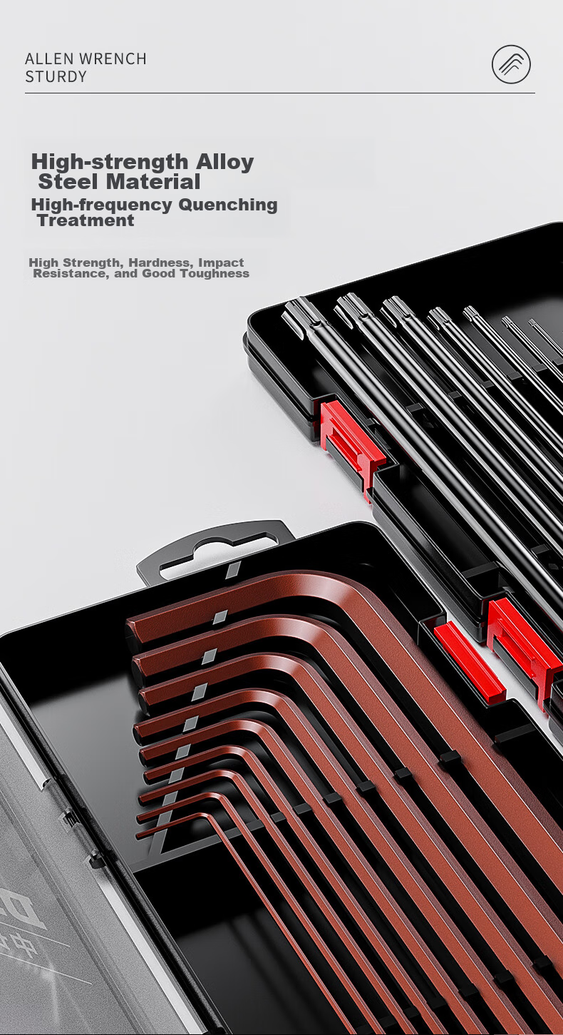 Delixi Hex Key Wrench Set Universal 6-Angle Screwdriver Hexagonal S2 Steel Flat Ball End Medium-Long Set 5