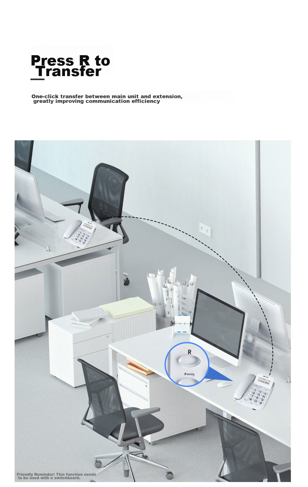 Yijiatong Landline Telephone, Fixed-Line Phone for Office And Home Use, Caller ID, Battery-Free, Flip Screen, T17B, Pearl White 10