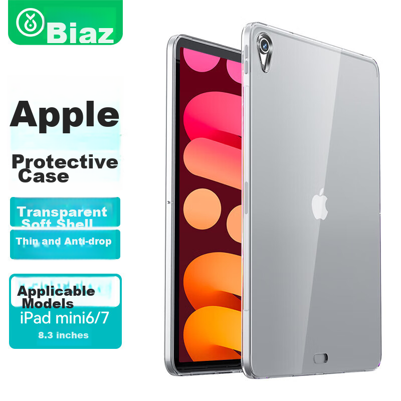 BIAZE IPad 24/21 IPad Mini 7/6 Protective Case with A17 Pro Chip, Apple Tablet 8.3-Inch TPU Slim Transparent Protective Cover PB301