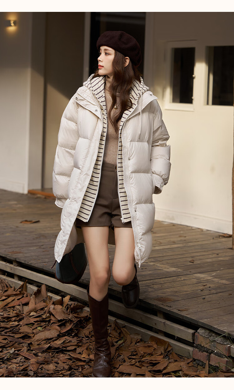 Dme [High Warmth] Winter H-Type 90% Down, Hooded Patchwork, Warm And Youthful, Fashionable Mid-Length down Jacket for Wome 13