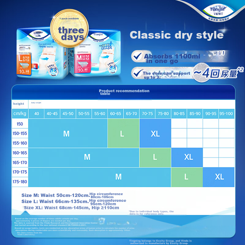 Подгузники для взрослых TENA Dry and Comfortable, размер L, 60 шт. (обхват талии 66-135 см)