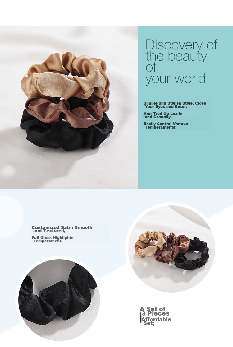 CHIMERA 3-Piece Hair Ties, Satin Large Intestine Hair Bands, Simple Rubber Bands for Bun Hairstyle, Hair Elastics, Hair Accessories, Women's Mid-Autumn Festival Gift 3